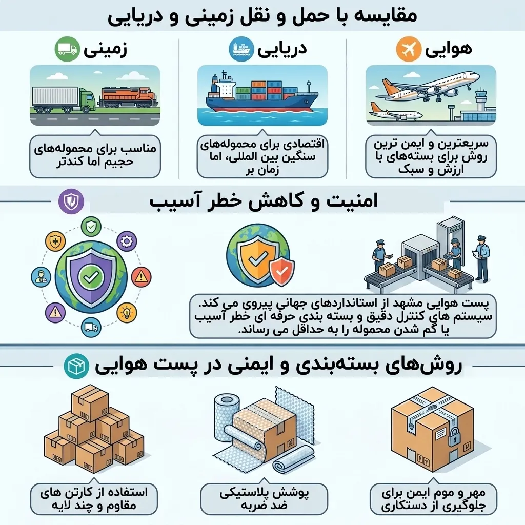 مقایسه پست هوایی با زمینی و دریایی